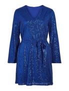 Viglitas Deep V-Neck L/S Sequin Dress Kort Klänning Blue Vila
