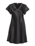 Pure Silk - Nightgown W.lace, Short Nattlinne Black Lady Avenue