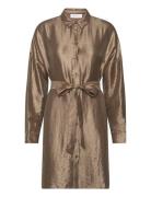 Slfsilva-Tonia Ls Shirt Dress B Kort Klänning Gold Selected Femme