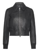 Leather Jacket With Elasticated Hem Läderjacka Skinnjacka Black Mango