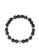 Nialaya Men's Wristband With Blue Tiger Eye, Black Agate, Lava St Blå