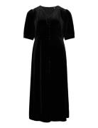 Stretch Velvet Puff-Sleeve Midi Dress Knälång Klänning Black Lauren Wo...