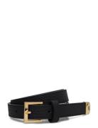 Lauren Ralph Lauren Pebbled Leather Skinny Belt Svart