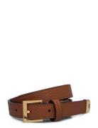 Lauren Ralph Lauren Pebbled Leather Skinny Belt Brun