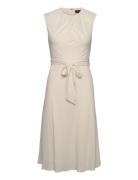 Bubble Crepe Cap-Sleeve Dress Knälång Klänning Cream Lauren Ralph Laur...