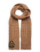 Crest-Patch Cable-Knit Scarf Accessories Scarves Winter Scarves Brown ...