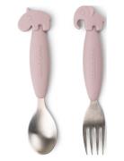 D By Deer Easy-Grip Spoon And Fork Set Deer Friends Powder Rosa