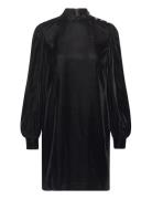 Button-Trim Velvet Mockneck Dress Kort Klänning Black Lauren Ralph Lau...