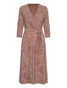 Paisley Surplice Stretch Jersey Dress Knälång Klänning Pink Lauren Ral...