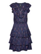 Geo-Print Ruffle-Trim Jersey Dress Kort Klänning Navy Lauren Ralph Lau...