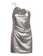 Asymmetrical Maxi Flower Dress Kort Klänning Silver Mango