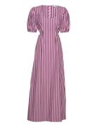 Ganni Stripe Cotton Cutout Dress Rosa