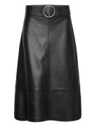 Leather-Effect Midi-Skirt With Belt Knälång Kjol Black Mango