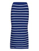 Striped Knitted Skirt Knälång Kjol Blue Mango