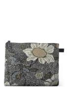 Ceannis Cosmetic Medium Black Flower Linen Multi/patterned