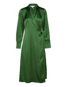 Objsateen Tania Ls Wrap Dress A Div Knälång Klänning Green Object