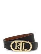 Lauren Ralph Lauren Oval-Logo Reversible Leather Skinny Belt Svart