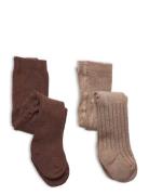 Minymo Wool Stocking - Rib 2-Pack Brun