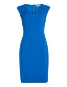 Calvin Klein Scuba Crepe V Neck Drape Dress Blå