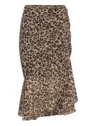 Leopard Skirt With Gathered Detail Knälång Kjol Black Mango