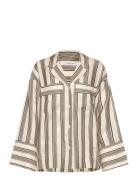 House Of Dagmar Striped Pyjama Shirt Beige