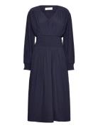 Dress W/ Smock Knälång Klänning Navy Rosemunde