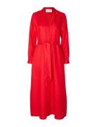 Slflyra Ls Ankle Linen Shirt Dress B Maxiklänning Festklänning Red Sel...