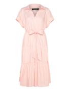 Lauren Women Belted Cotton-Blend Tiered Dress Rosa