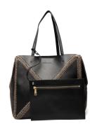 Lillian Stitch Detail Leather Tote Bag Shopper Väska Black Malina