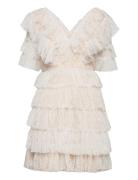 Malina Sky V-Neck Frill Mini Lace Dress Vit