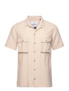 Ramon Cuba Herringb S/S Shirt Tops Shirts Short-sleeved Cream Kronstad...