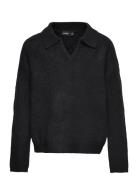 Nlfnollen Ls Short Knit W. Polo Collar Tops Knitwear Pullovers Black L...