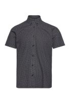 Hudson Aop Stretch Shirt S/S Tops Shirts Short-sleeved Navy Clean Cut ...