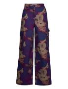 Printed Canvas Wide Pants Bottoms Trousers Cargo Pants Purple REMAIN B...