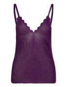 Metallic Knit Tops T-shirts & Tops Sleeveless Purple Ganni
