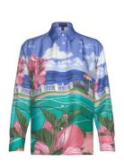 D1. Scenery Print Silk Shirt Tops Shirts Long-sleeved Blue GANT