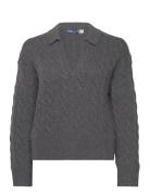 Cable-Knit Wool-Cashmere Polo Jumper Tops Knitwear Jumpers Grey Polo R...