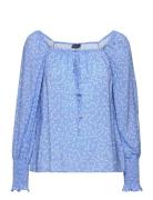 Charlotte Printed Blouse Tops Blouses Long-sleeved Blue Lexington Clot...