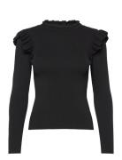 Onlsia Sally Ruffle Ls Pullover Knt Tops Knitwear Jumpers Black ONLY
