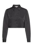 Onlpilar Ls Cropped Satin Shirt Wvn Tops Shirts Long-sleeved Black ONL...