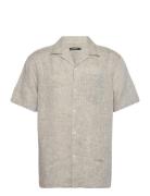 Linen Melange Ss Reg Shirt Designers Shirts Short-sleeved Khaki Green ...