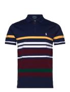 Custom Slim Fit Striped Stretch Mesh Polo Shirt Tops Polos Short-sleev...