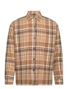 Big Fit Plaid Brushed Flannel Shirt Tops Shirts Casual Beige Polo Ralp...