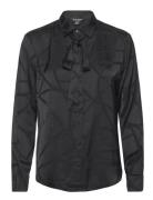 Belting-Motif Jacquard Tie-Neck Shirt Tops Shirts Long-sleeved Black L...
