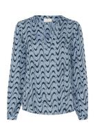 Kamira Plain Weave Shirt Printed Tops Shirts Long-sleeved Blue Kaffe