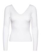 Ribbed Sweater With Low-Cut Back Tops T-shirts & Tops Long-sleeved Whi...