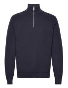 Selected Homme Slhdane Ls Knit Structure Half Zip Noos Marinblå