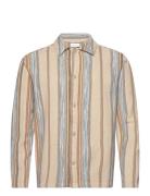 Knowledge Cotton Apparel Regular Woven Striped Overshirt - G Beige