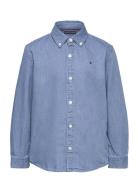 Denim Chambray Shirt L/S Tops Shirts Long-sleeved Shirts Blue Tommy Hi...