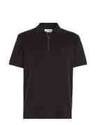 Smooth Cotton Welt Zip Polo Tops Polos Short-sleeved Black Calvin Klei...